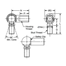 SSDMCS-10, Ball Joints, Female M10 x 1.50 RH Housing M10 x 1.50 RH Stud Stainless Steel  