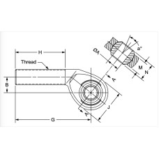 MXOL-5, Bearings, Spherical Rod End, Male 5/16-24 LH Chrome Moly Housing, Nylon Race Offset Housing  