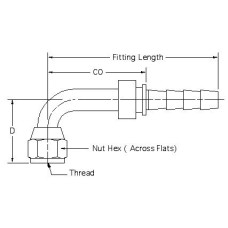 HSF-JC-SW-T90S-04-06, Hydraulic Hose End Fittings, JIC Female Bent Tube 1/4 9/16-18   